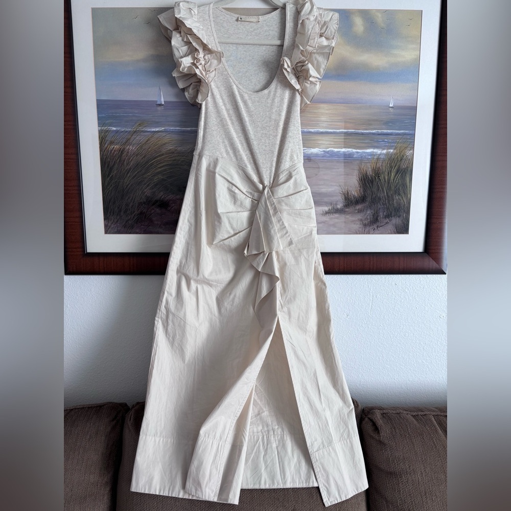 Ulla Johnson Isabella Ruffled Midi Dress in Ivory Melange Beige Size: XS - Picture 11 of 15